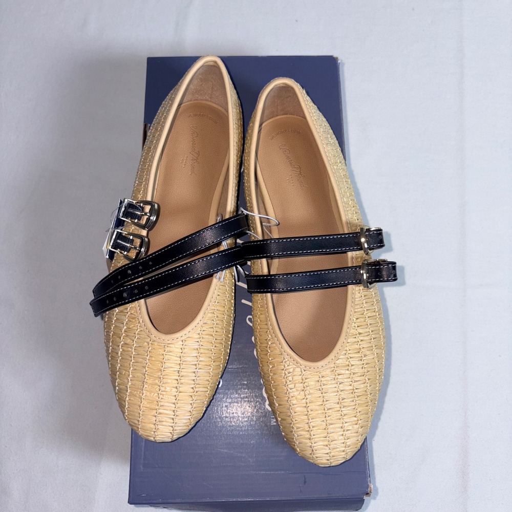 Universal Thread Henrietta Mary Jane 6.5 Tan New Woven Straw Double Buckle Flat